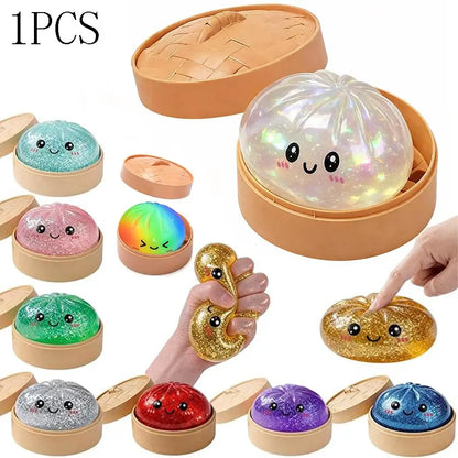 Mystery Glitter Dumpling Squishy - Soft Stress Relief Squeeze Toy with Box, Perfect for Decompression Fun!