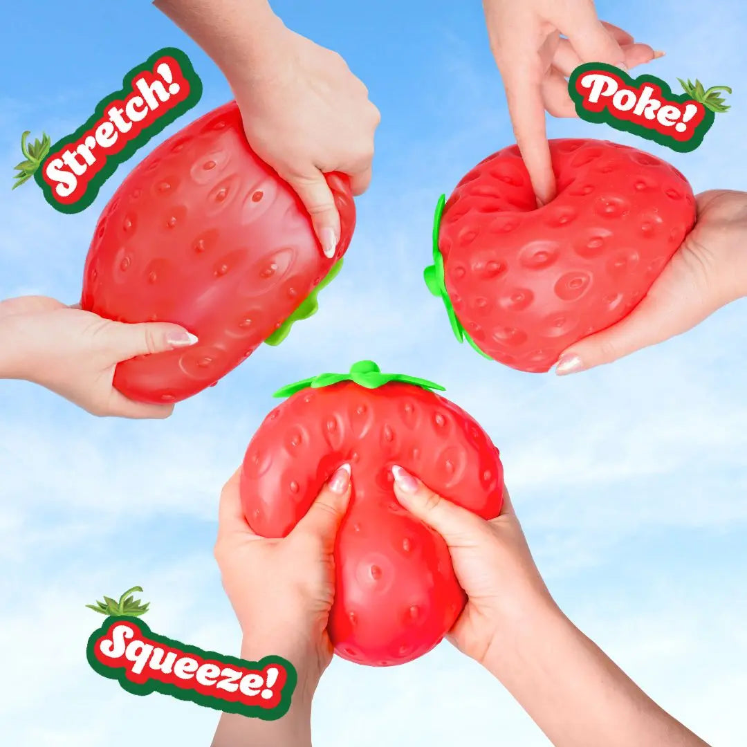 Extra Large Squeeze Strawberry Stress Ball - Fun Fruity Fidget Toy for All Ages - Perfect for Stress Relief & Sensory Play - Safe, Durable, Non-Toxic Material